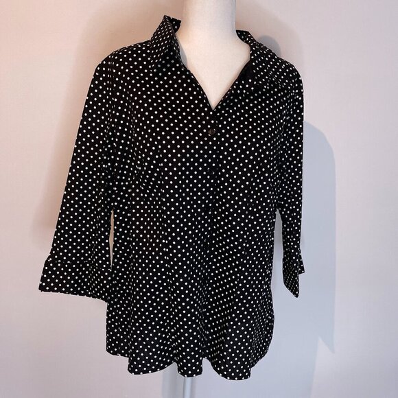 Lane Bryant NWT Black & White Polka Dot 3/4 Sleeve Shirt size 14/16 - Picture 1 of 4